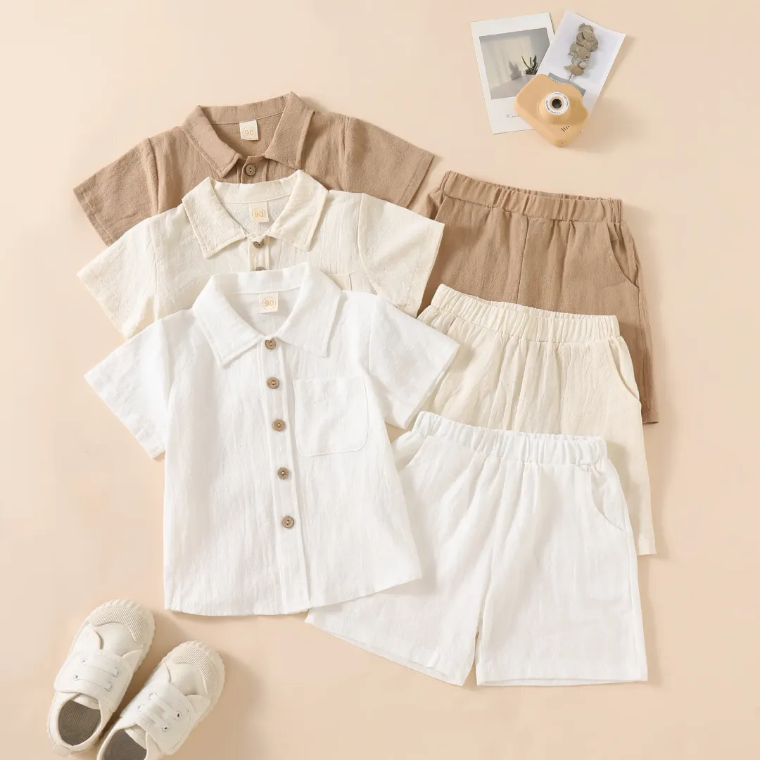 Ensemble Chemise et Short en Coton Lin Respirant pour Enfant – Style Décontracté Été