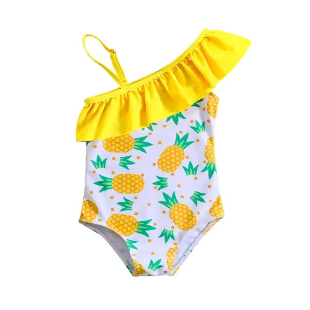 Maillot de bain une pièce fille à volants – Motif ananas
