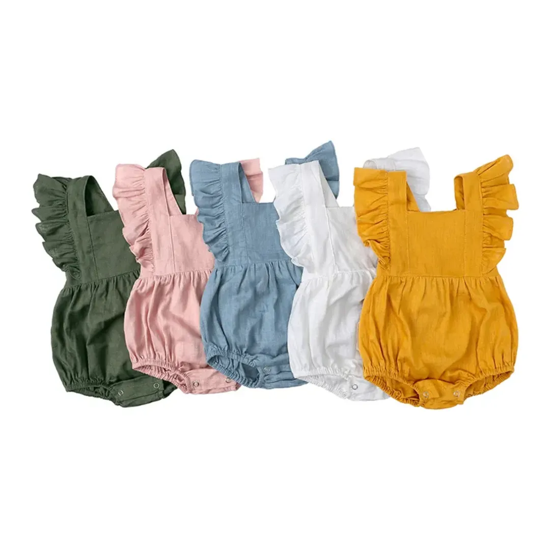 Barboteuse Bébé à Volants – Plusieurs Couleurs, Style Vintage Été