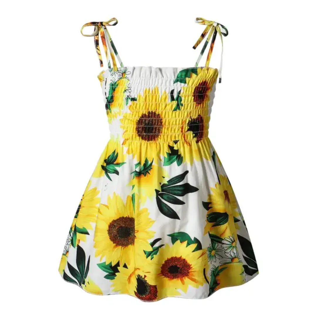 Robe d’été à bretelles fines imprimé tournesols – Style bohème chic