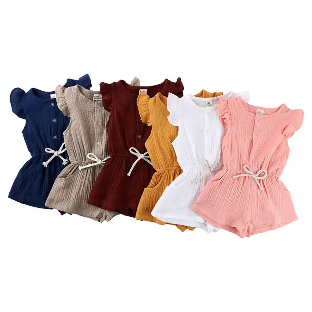 Barboteuse bébé fille en coton gaufré – Bleu marine