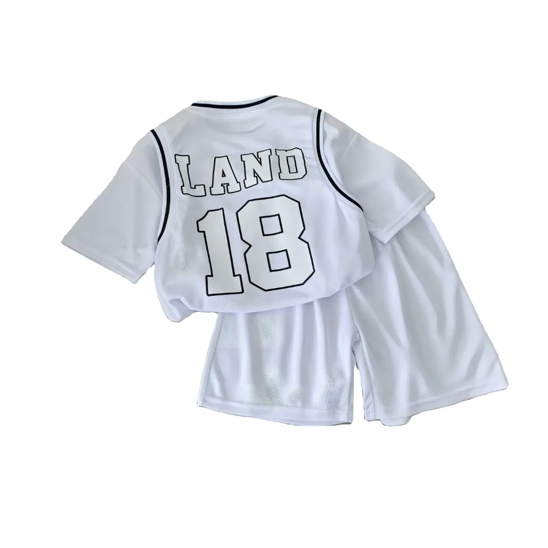 Ensemble Maillot & Short Basketball – LAND 18 – Blanc Unisexe