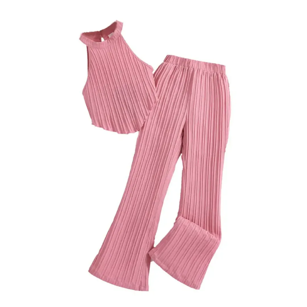 Ensemble fille chic 2 pièces – top sans manches + pantalon large