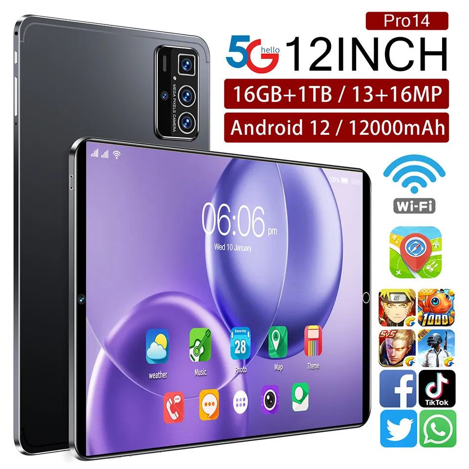 2025 Global 14 Pro Table PC personnalisé 16GB + 1TB tablette Android 12 pouces double SIM
