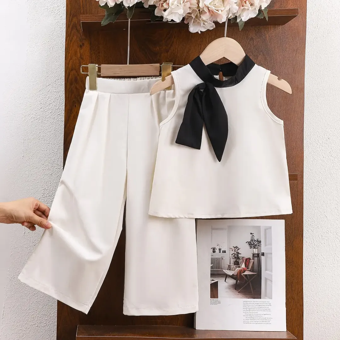 Ensemble élégant d'été pour filles : haut sans manches et pantalon long