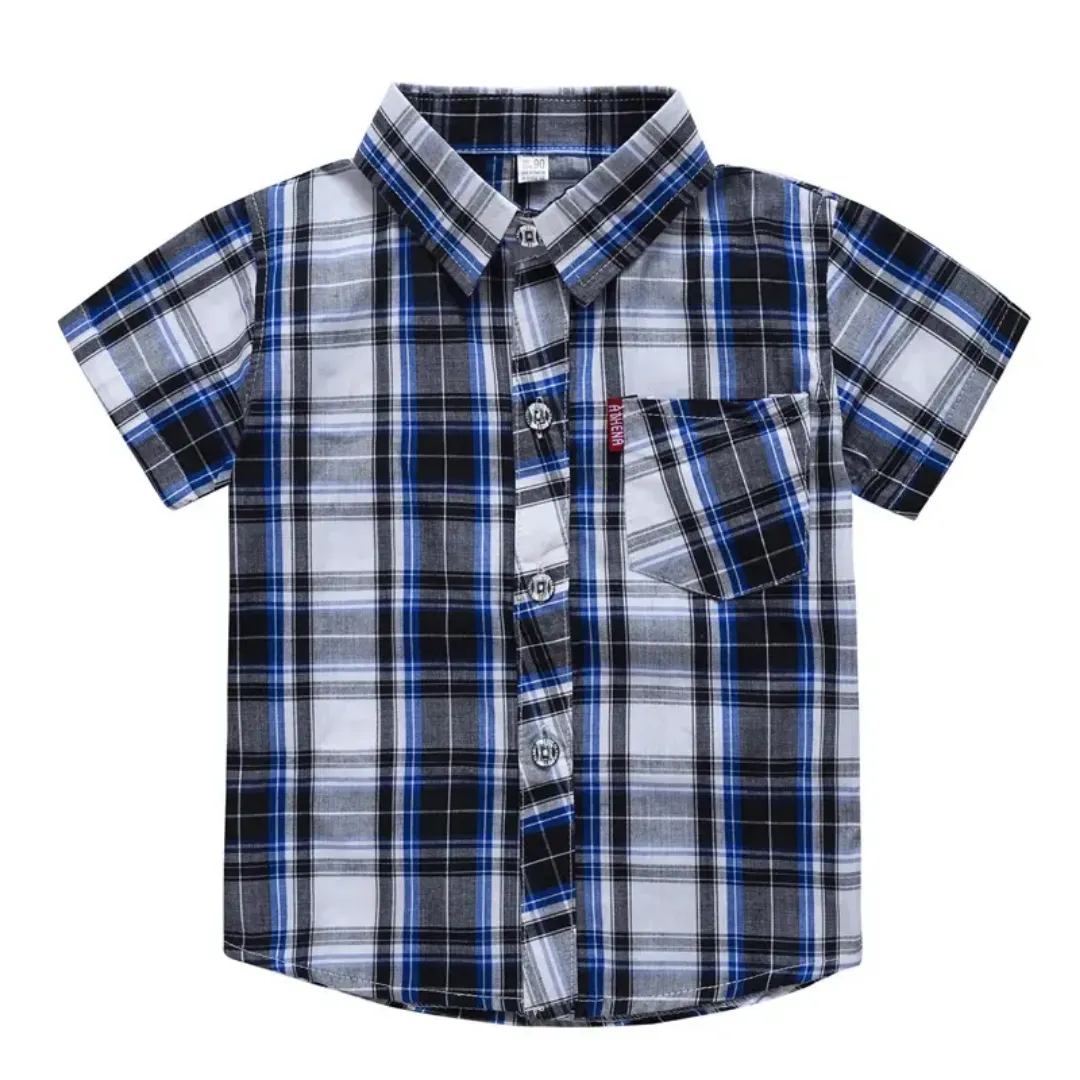 T-shirt à carreaux pour garçons avec revers et boutons