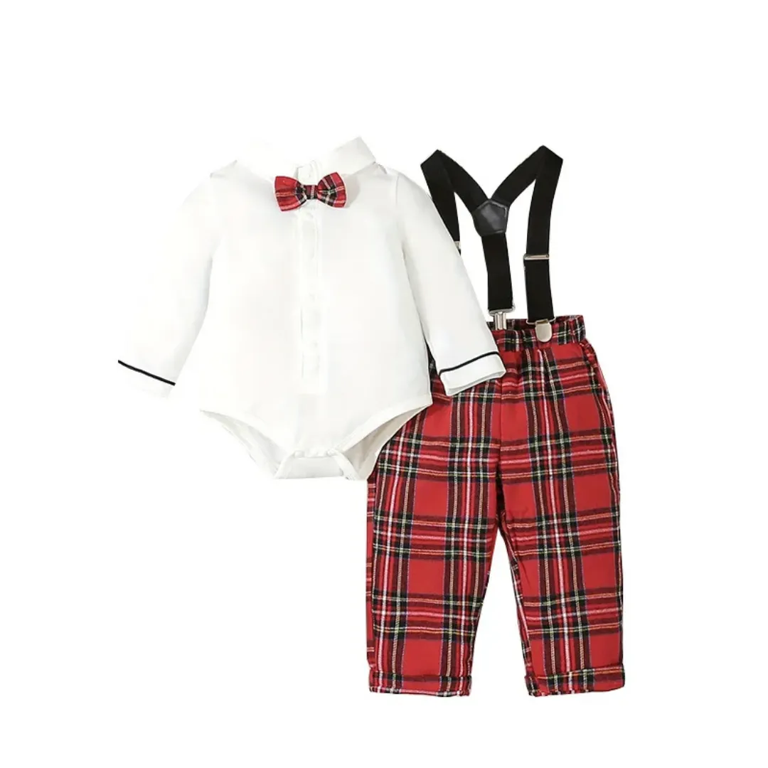 Nouveau printemps bébé garçons barboteuses ensemble noeud papillon 2 pièces ensemble barboteuse vêtements