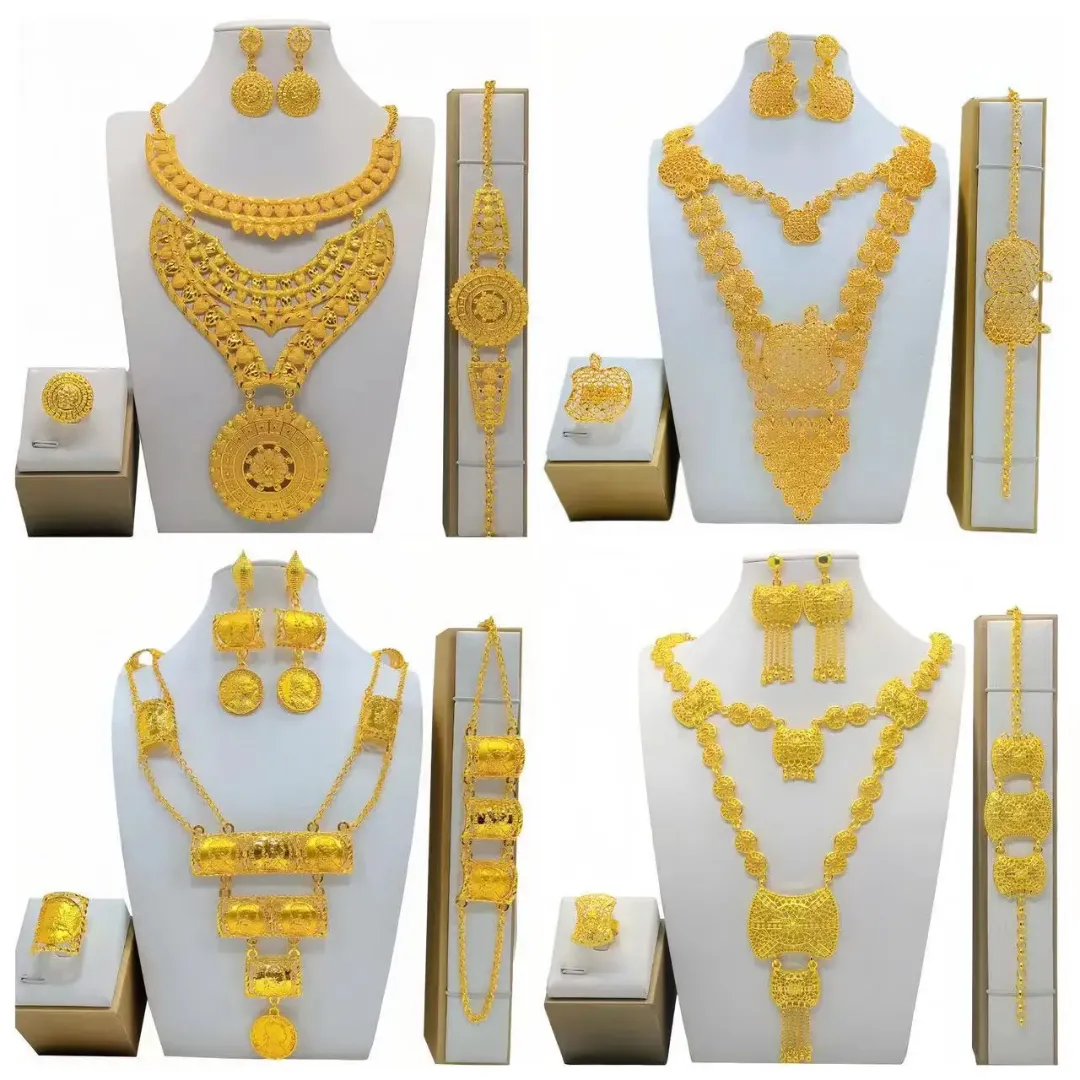 Ensemble de bijoux indiens pour femmes sénégal nigéria africain collier de fête de mariage Bracelet ensemble de boucles d'oreilles