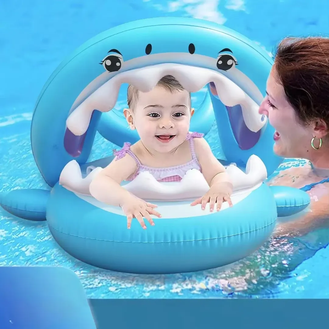 Flottation gonflable de piscine bébé requin avec auvent pour enfants de 3 ans et moins