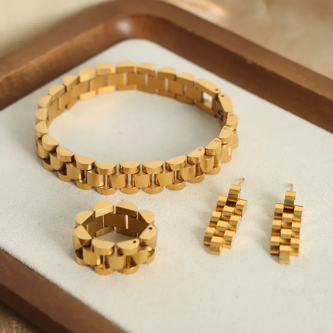 Ensemble de Bijoux Punk Plaqué Or 18k en Acier Inoxydable