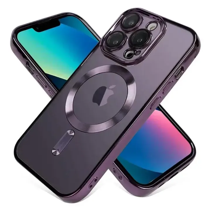 Coque transparente en gros de téléphone PC pour iPhone 16 15 14 Pro Max aimant plaqué galvanoplastie antichoc et couverture magnétique sûre