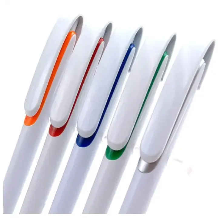 Lot de 100 Stylos Bille Publicitaires – Corps Blanc avec Clip et Bouchon Colorés – Écriture Fluide et Durable