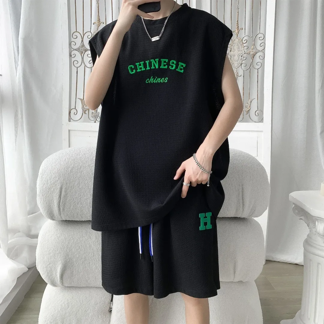 JISHI 2025 Ensemble T-shirt Homme Été Décontracté Surdimensionné