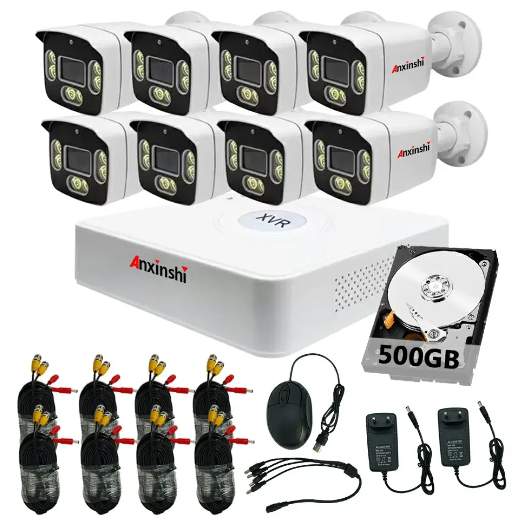 Prix usine Anxinshi TSEye 2MP 8CH Full HD Couleur Version Nuit Bullet Caméra XVR Kit Sécurité À Domicile CCTV Système + 500 GB HDD