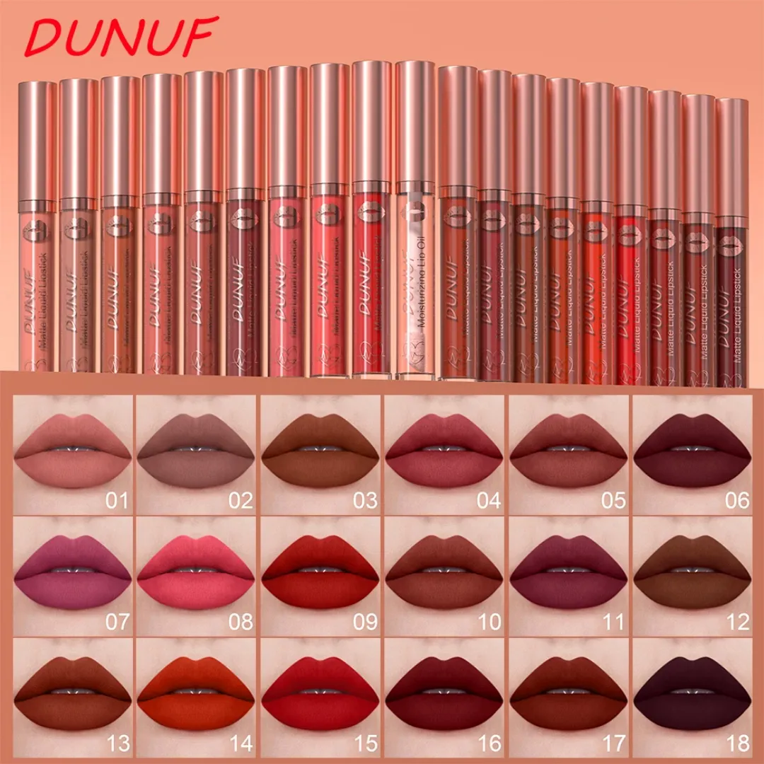 DUNUF 18 Rouge à lèvres multicolore hydratant longue durée en velours mat imperméable à l'eau Brillant à lèvres antiadhésif