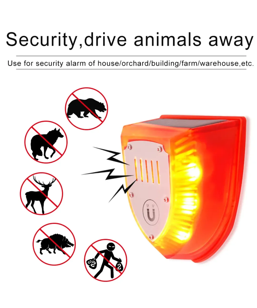 Ultrasons Animal Insecte Oiseau Répulsif Led Sécurité Mur Lumière Cambrioleur Maison Alarme Cloche Système