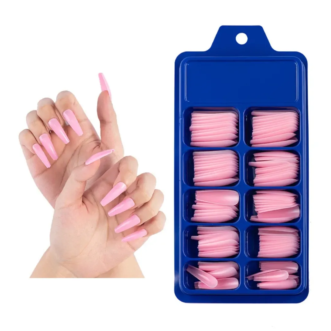 100 Pièces Faux Ongles Couleur Unie Mat Acrylique Ballerine