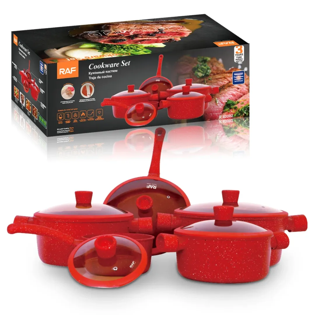 RAF 5 Pots Batterie de Cuisine Ensembles Multiples Cuisinières à Frire Ensemble de Marmites Rouges