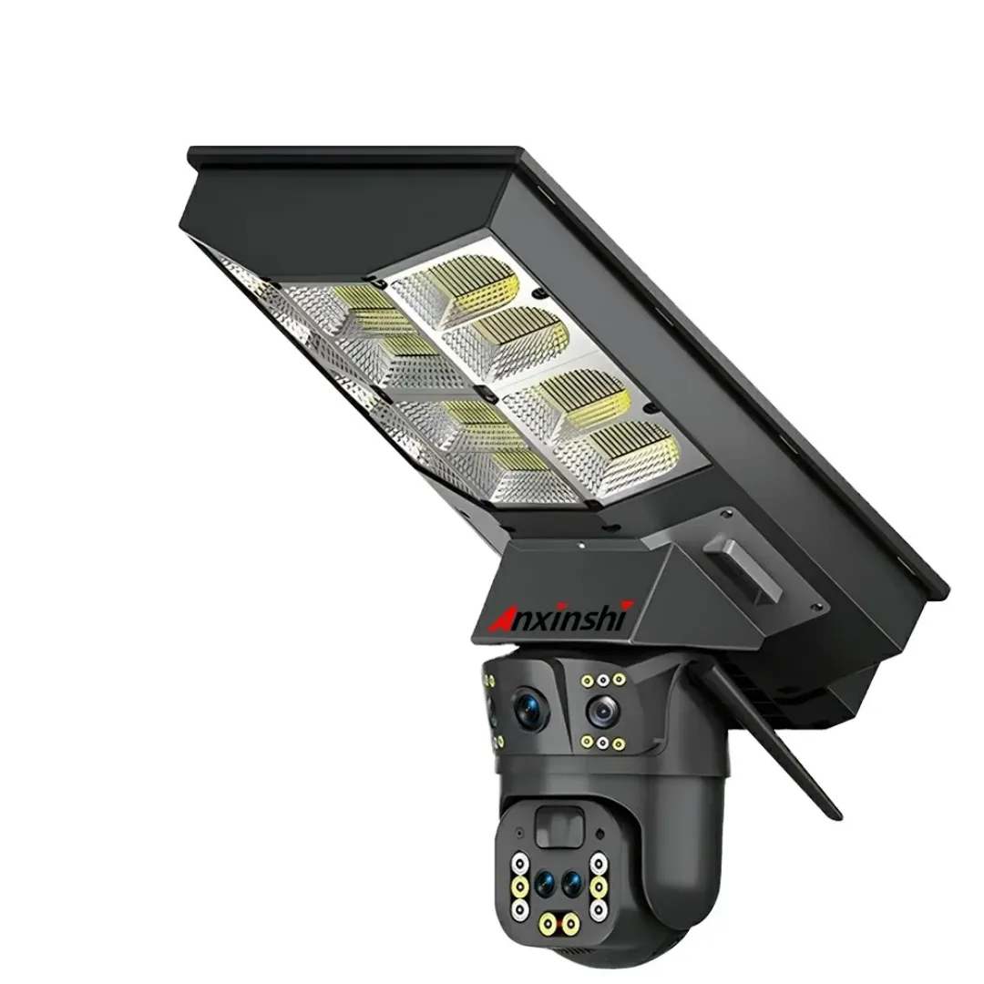 Anxinshi V380PRO P2P 12MP 4G WIFI énergie solaire PTZ 3 objectifs caméra de sécurité extérieure 15W lumière solaire caméra CCTV