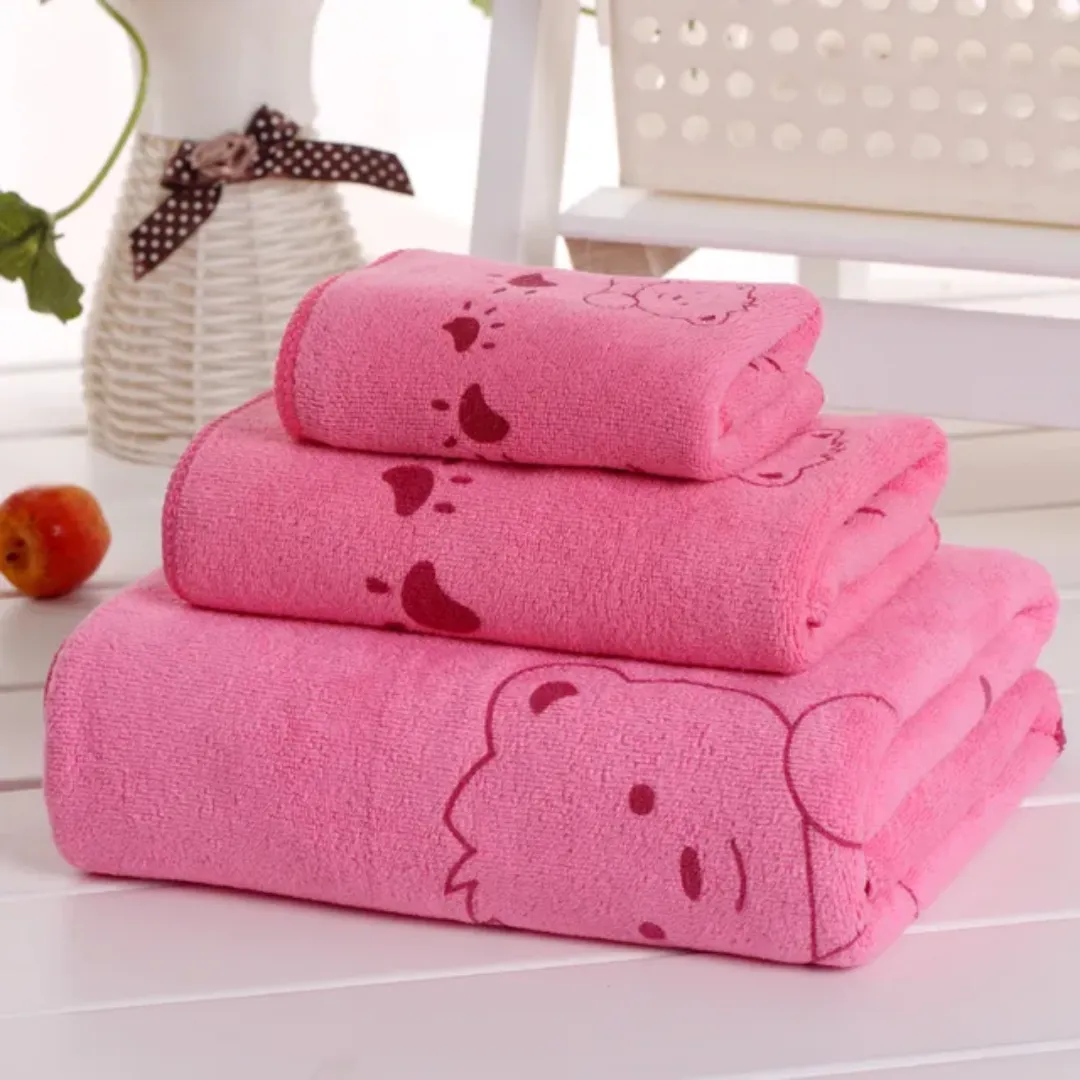 Ensemble de serviettes de bain à séchage rapide avec motif ours-Coton ultra doux, haute absorption pour la maison
