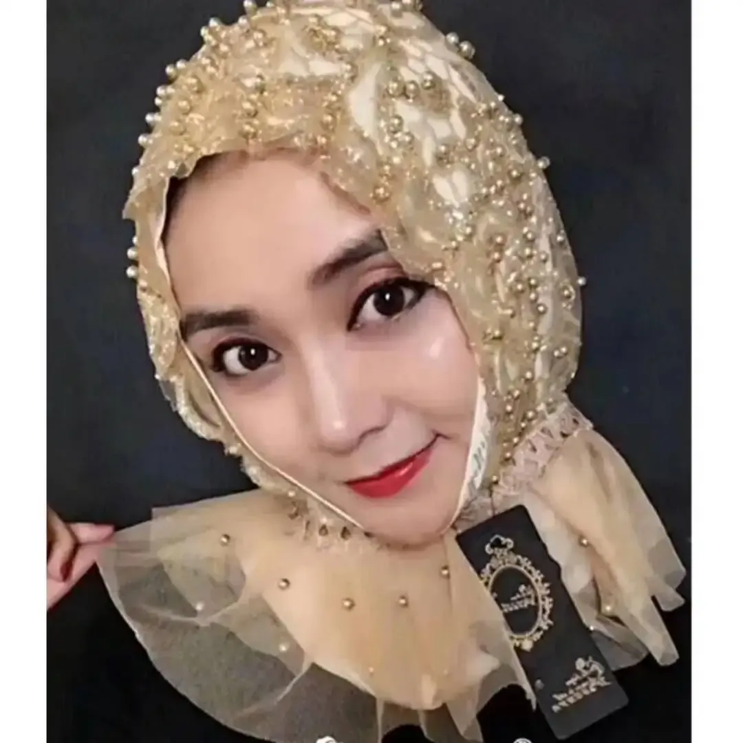 Hijab Brodé Perlé Pour Femme Musulmane - Écharpe Respirante En Georgette