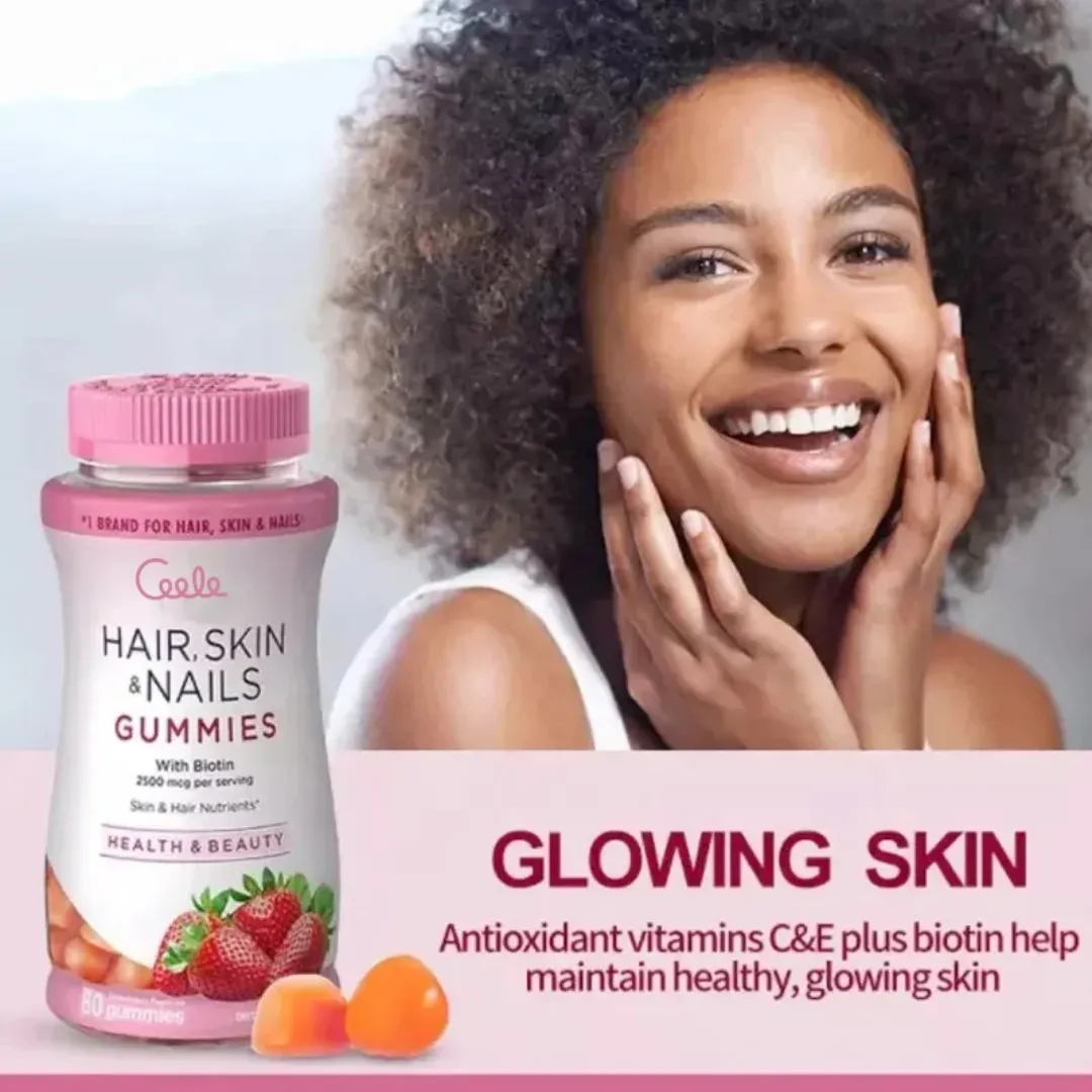 Collagène Multivitaminé Personnalisé Saveur Fraise - Gommes pour Cheveux, Peau et Ongles