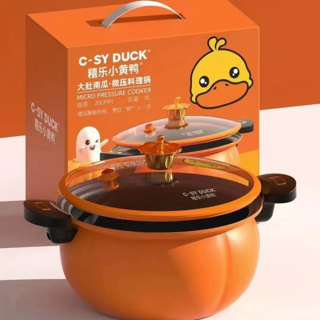 8L Marmite à Micro-Pression Multifonction 8L en Fonte Antiadhésive Forme Citrouille avec Revêtement en Pierre de Blé