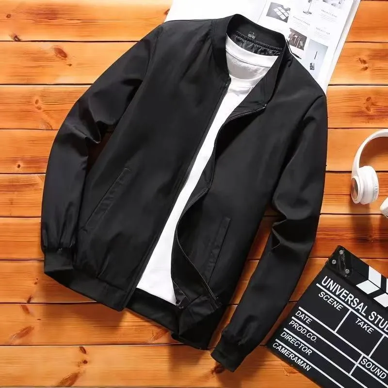 Veste Bomber Homme Vintage – Fermeture Zip, Polyester/Coton, Style Décontracté Printemps