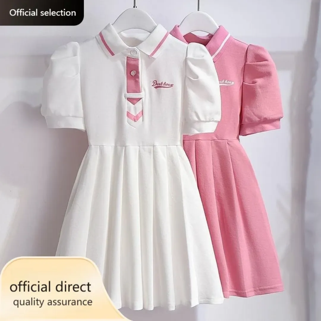 Robe d'Été pour Fille ANSZKTN Style Tendance à Manches Bouffantes Robe Polo Preppy