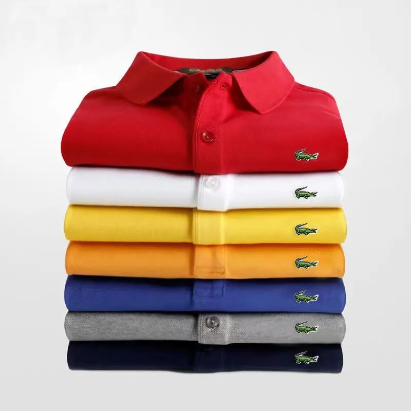 Polo Lacoste décontracté en tissu glacé pour hommes, manches courtes, col brodé