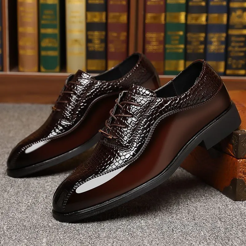 Chaussures Habillées Homme en Cuir Verni – Style Coréen, Design Croco, Business & Soirée – Rehausse Intérieure Disponible