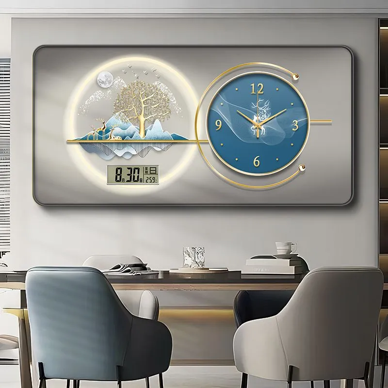 Tableau mural moderne avec horloge intégrée – Style luxe 50×100 cm, impression cristal + cadre PVC