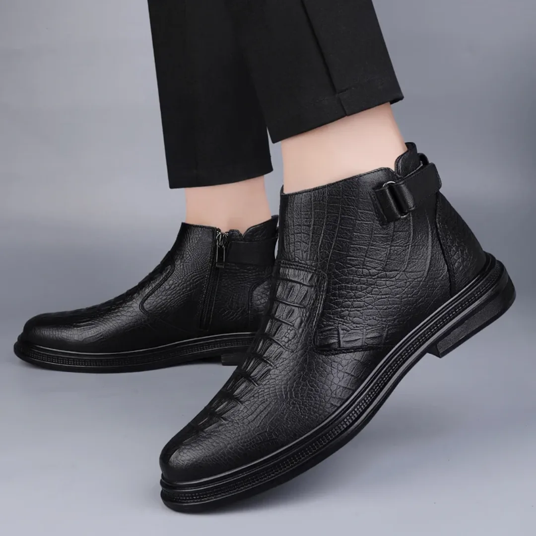 Bottes Chelsea montantes en cuir véritable pour homme avec fermeture éclair