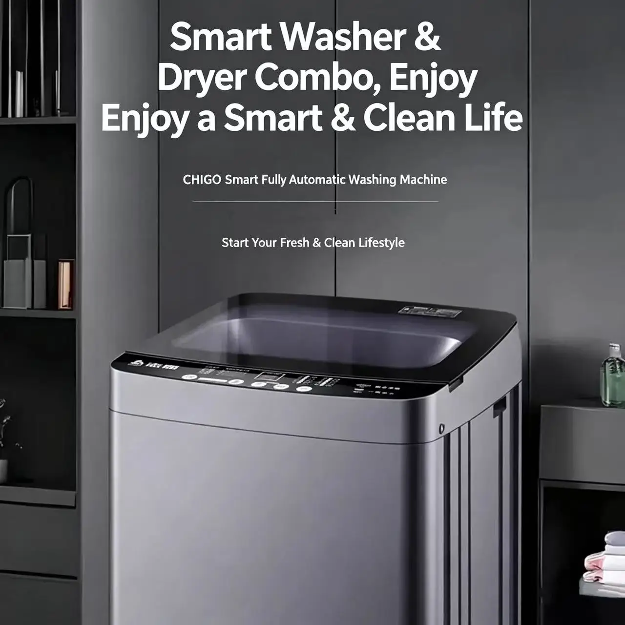 Machine à Laver Automatique 10 kg CHUANGE – Chargement Supérieur, Cuve Inox, Idéale Linge Volumineux