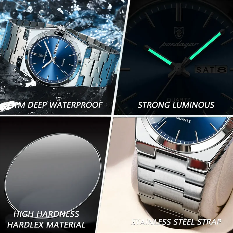 Montre Homme POEDAGAR 930 Ultra-Plate | Quartz Japonais | Acier Inoxydable | Lumineuse & Résistante à l'Eau