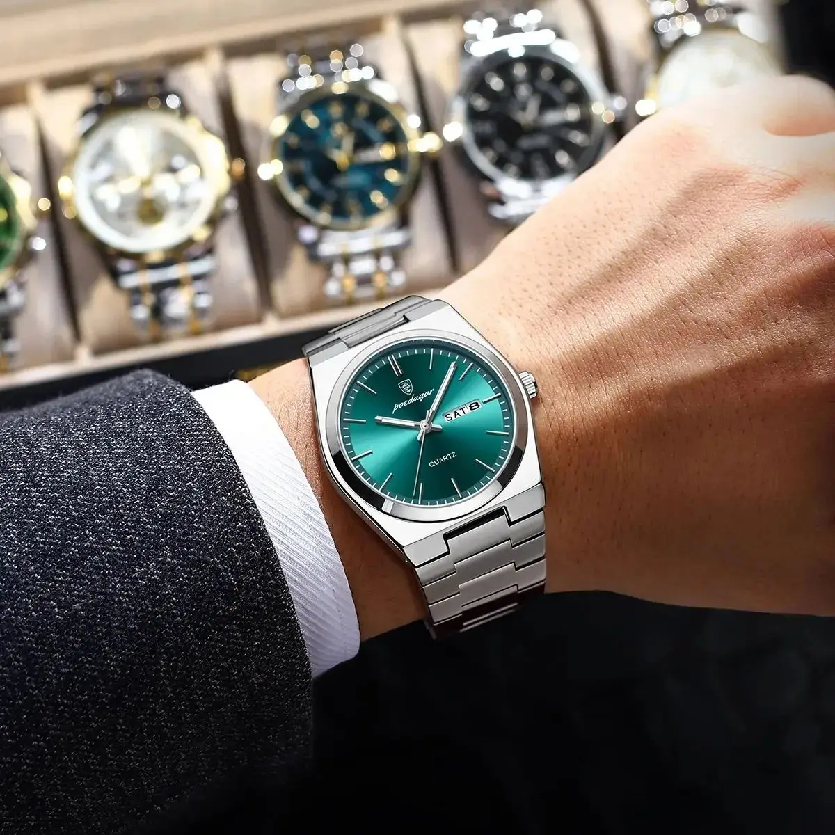 Montre POEDAGAR 930 Homme – Quartz Luxe, Acier Inoxydable, Lumineuse, Date & Jour