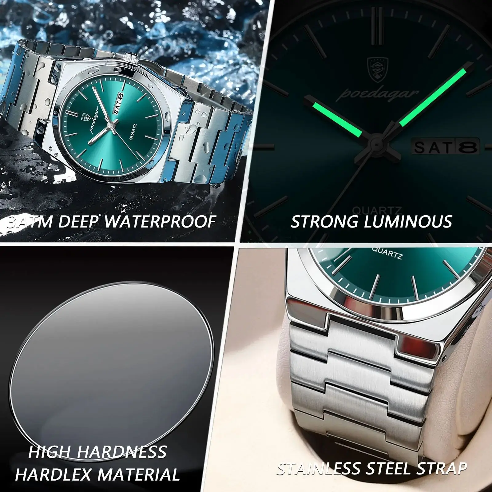 Montre POEDAGAR 930 Homme – Quartz Luxe, Acier Inoxydable, Lumineuse, Date & Jour