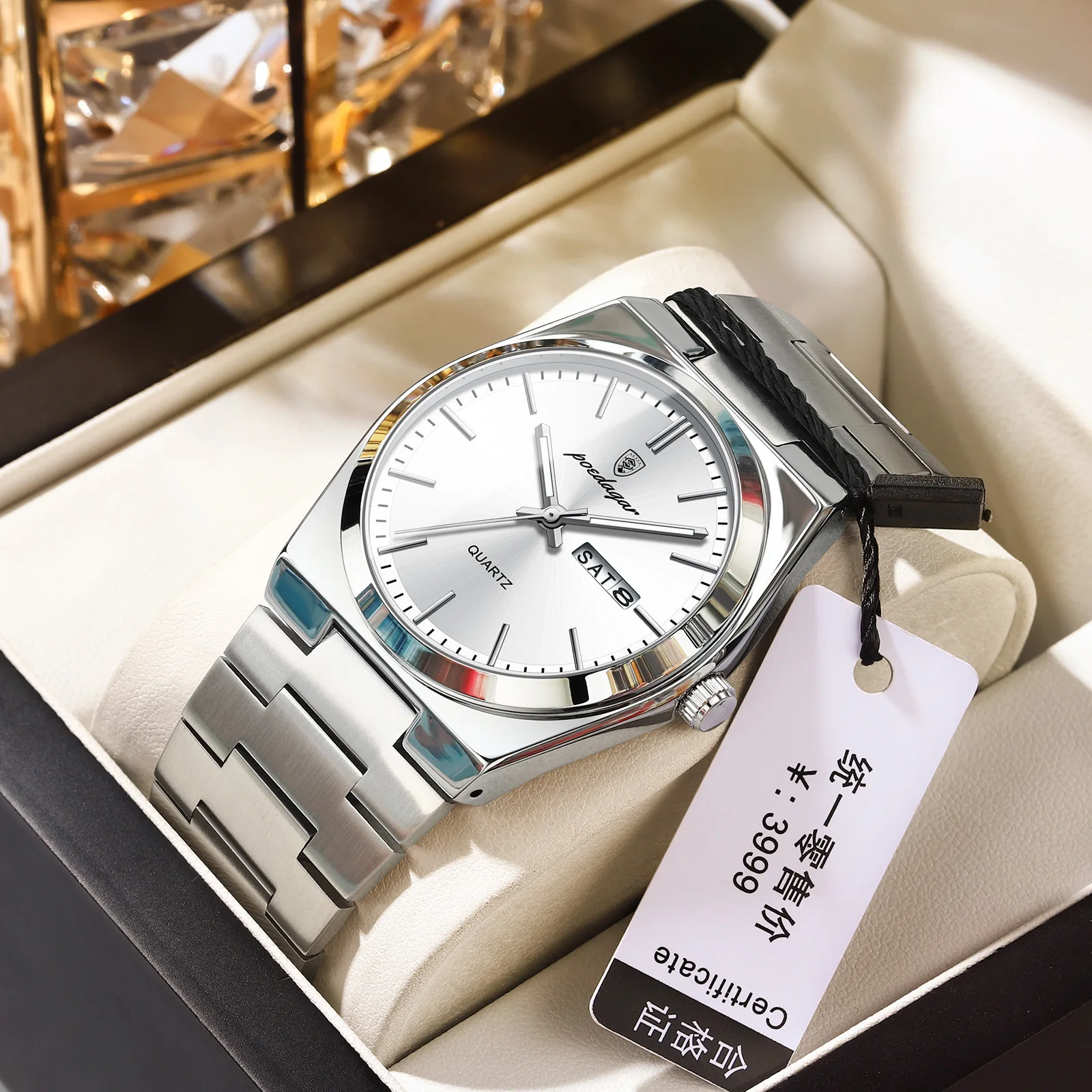 Montre POEDAGAR 930 Homme – Quartz Luxe, Acier Inoxydable, Lumineuse, Date & Jour