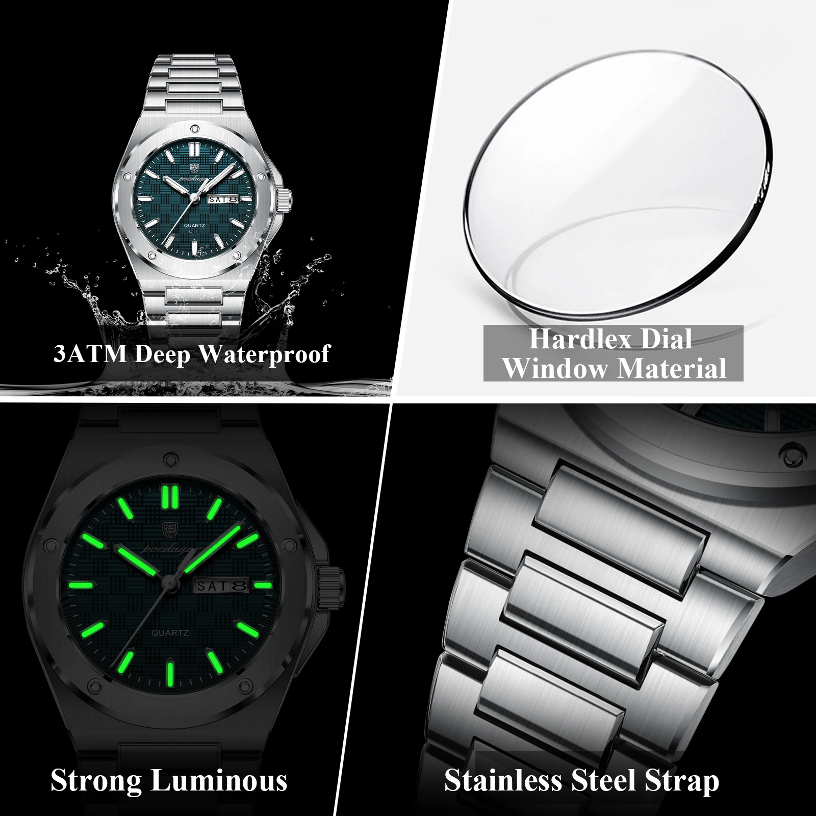 Poedagar 696 – Montre Homme Luxe Acier Inoxydable | Lumineuse, Étanche, Date | Vente en Gros