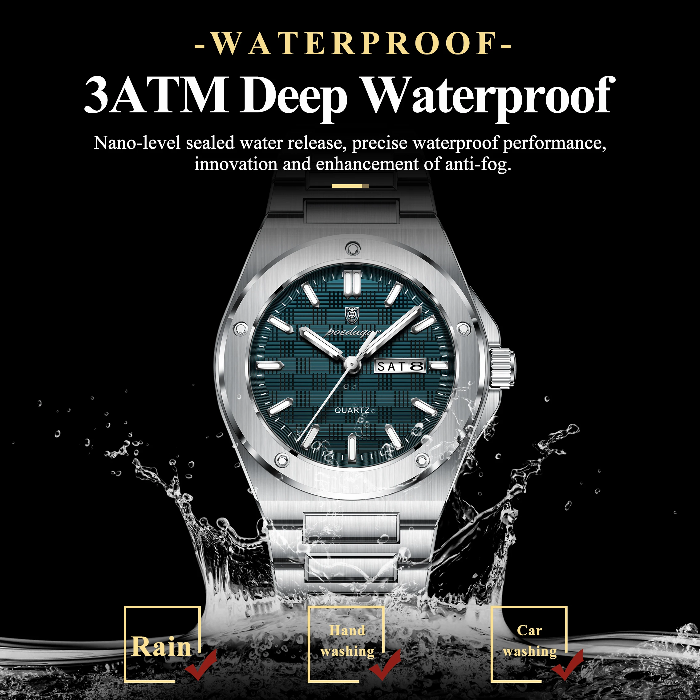 Poedagar 696 – Montre Homme Luxe Acier Inoxydable | Lumineuse, Étanche, Date | Vente en Gros