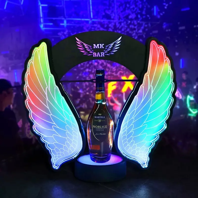 Présentoir à Champagne & Vin LED Acrylique – Design Moderne avec Ailes Décoratives
