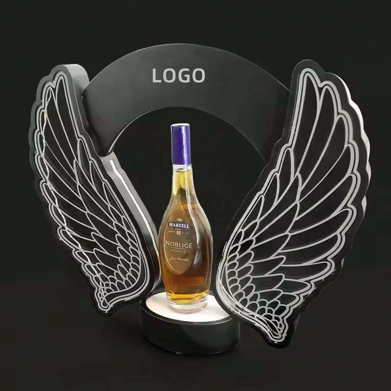 Présentoir à Champagne & Vin LED Acrylique – Design Moderne avec Ailes Décoratives