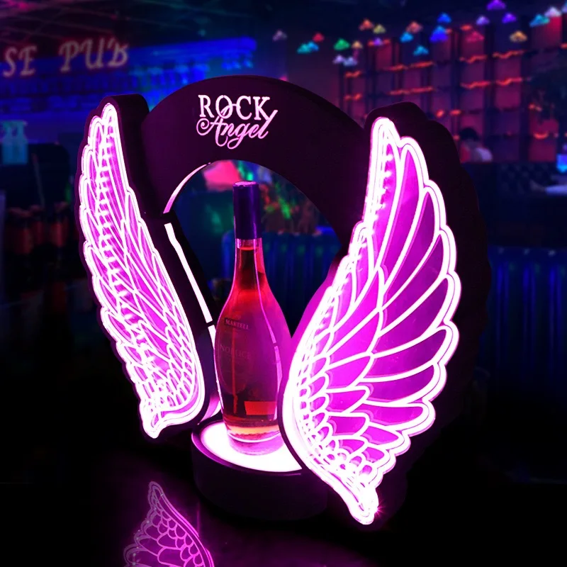 Présentoir à Champagne & Vin LED Acrylique – Design Moderne avec Ailes Décoratives