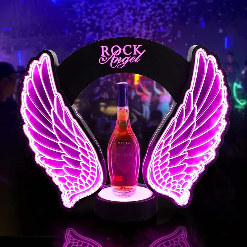 Présentoir à Champagne & Vin LED Acrylique – Design Moderne avec Ailes Décoratives