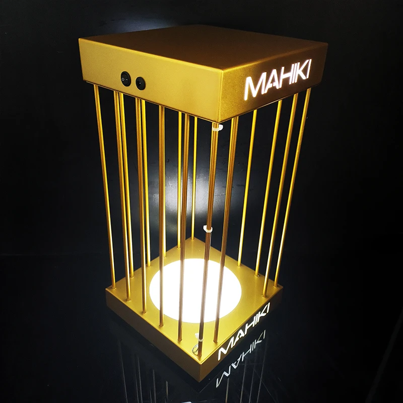 Présentoir à Bouteilles LED Doré – Cage Carrée Lumineuse VIP pour Bar & KTV