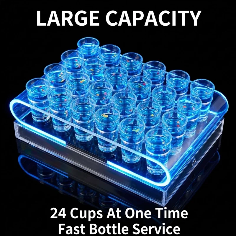 GEMEI GMT4101 – Présentoir LED Acrylique Rechargeable pour Verres à Shot VIP | 12 à 24 Verres