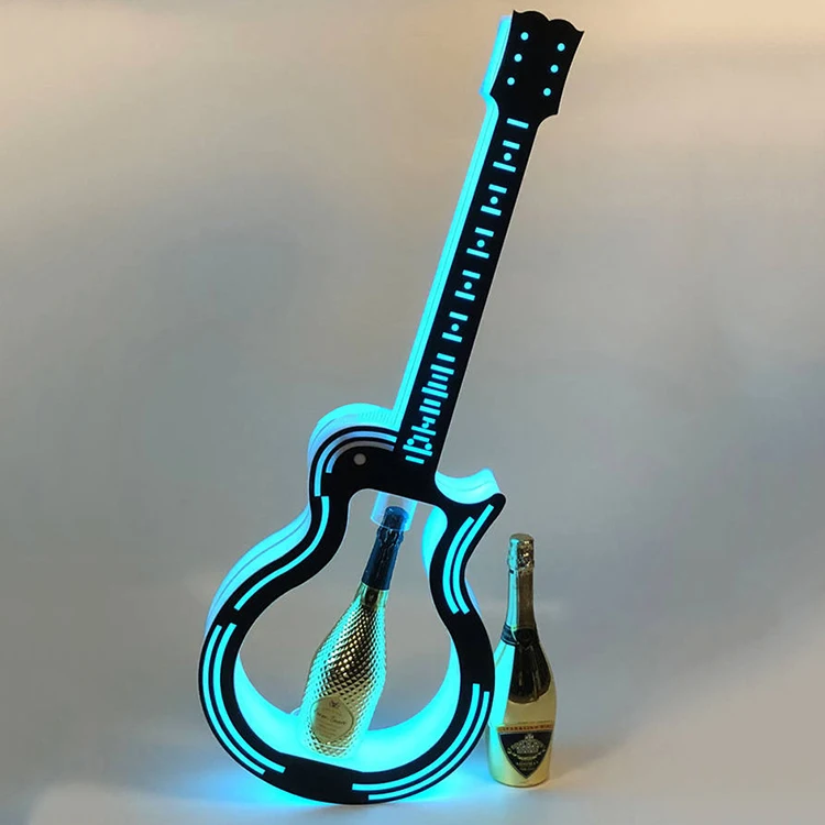 Présentoir à Bouteille de Vin en Acrylique – Design Guitare avec Éclairage LED RGB Rechargeable