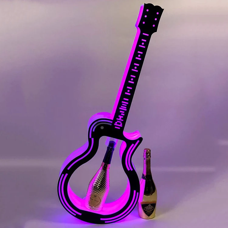 Présentoir à Bouteille de Vin en Acrylique – Design Guitare avec Éclairage LED RGB Rechargeable