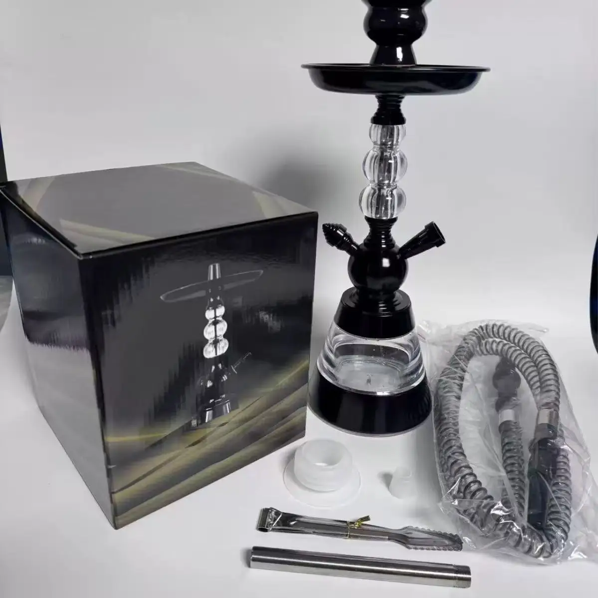 Chicha Mazaya Luxe – Kit Complet Portable en Verre, Acrylique & Aluminium avec Lumières LED