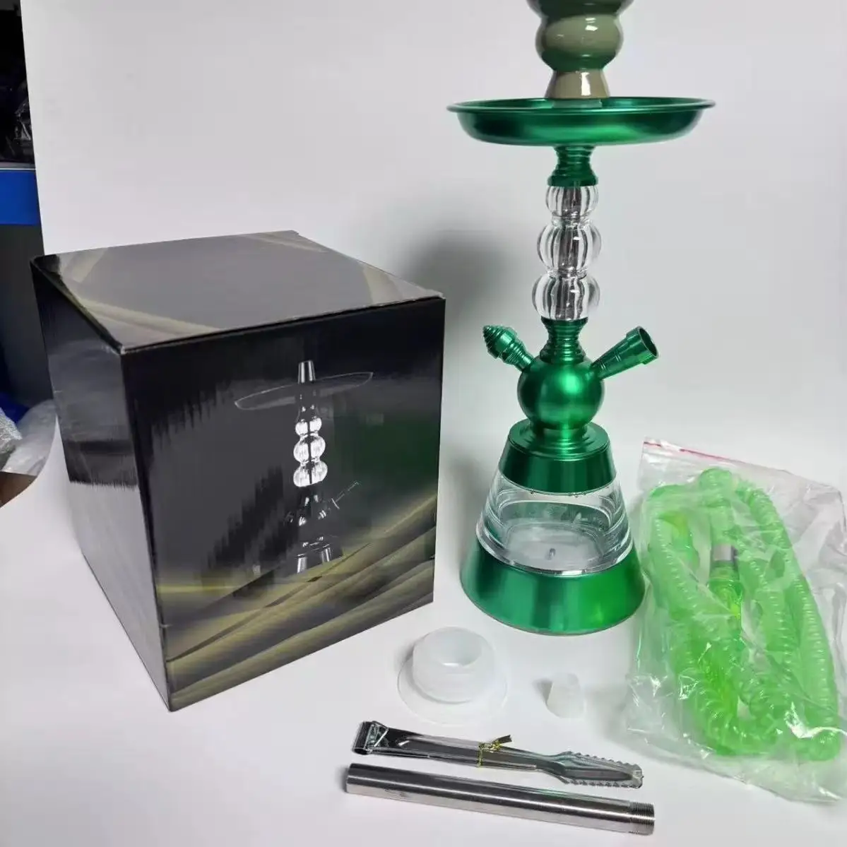 Chicha Mazaya Luxe – Kit Complet Portable en Verre, Acrylique & Aluminium avec Lumières LED